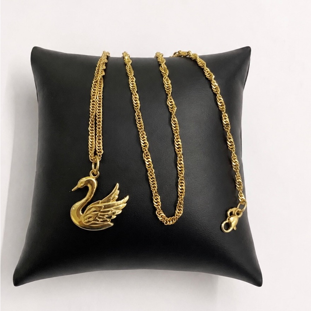 14k 14kt Yellow Gold Swan Charm Necklace Size 20”